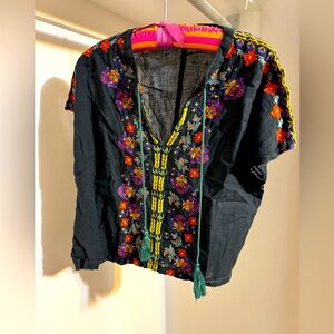 Embroidered dark grey Blouse with Floral Design